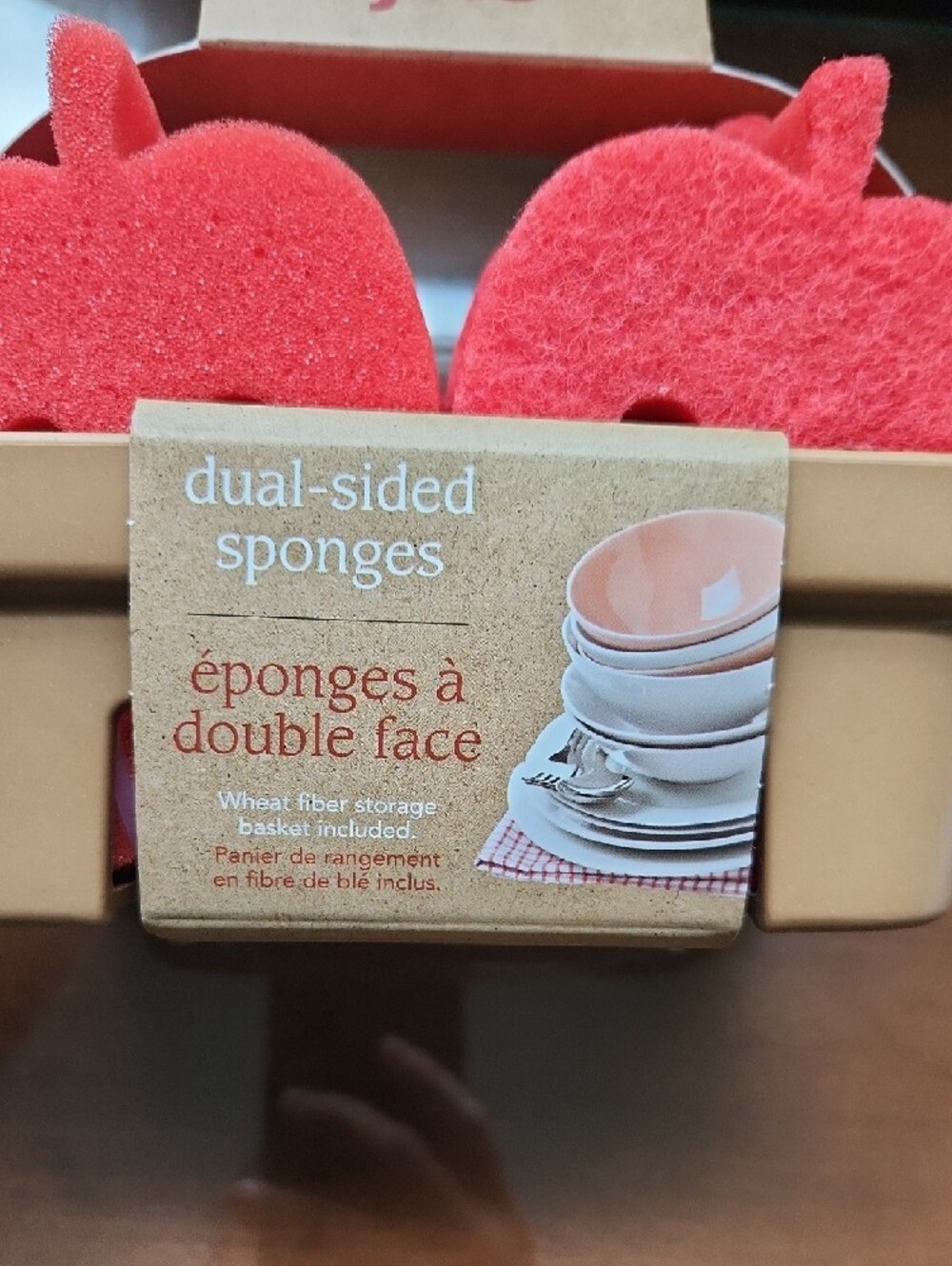 NIB Joie Red Apple Dual-Sided Sponges with Tan Holder - Picture 3 of 5